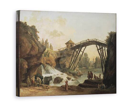 Roveli - Tablou Canvas - Hubert Robert - Artist desenand podul de lemn din parcul din Méréville-