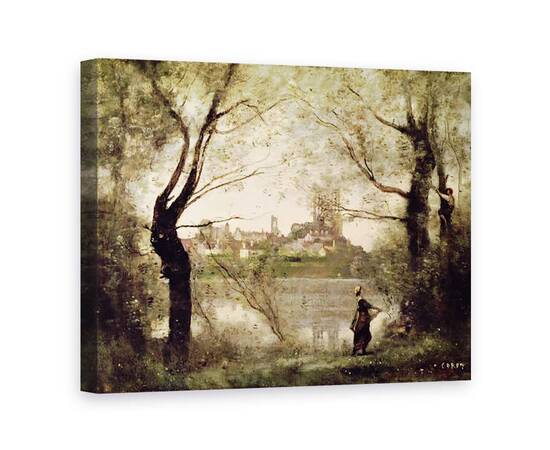 Roveli - Tablou Canvas - Jean Baptiste Camille Corot - Vedere a orasului si a Catedralei Mantes prin copaci-