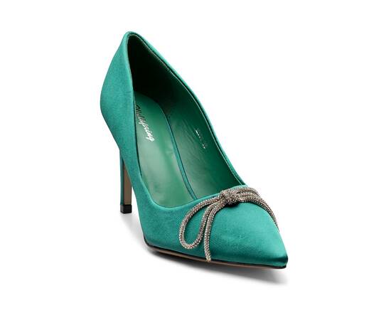 Roveli - Pantofi dama cu toc subtire din material santinat cu funda decorativa Verzi Ozana, Culoare (12): Verde, Marime (12): 36-