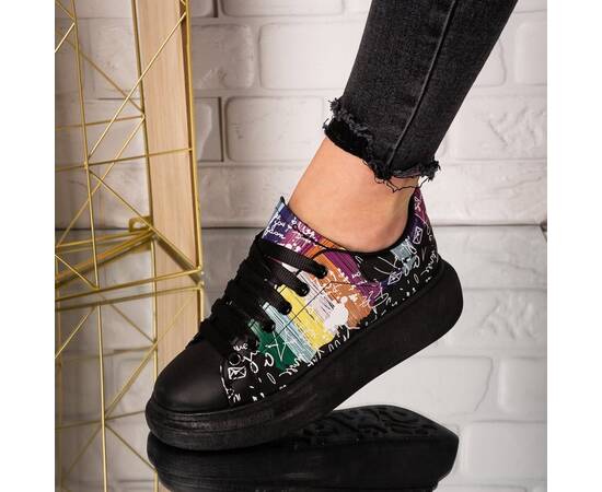 Roveli - Sneakers dama desen colorat Negri Leta, Culoare (12): Negru, Marime (12): 36-