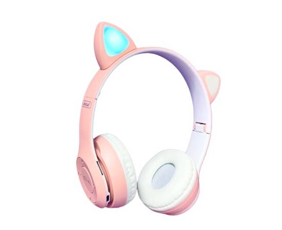 Roveli - Casti fara fir cu urechi de pisica, cu LED RGB : Culoare - roz-