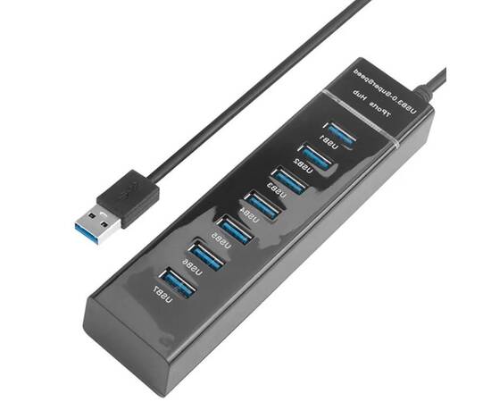 Roveli - HUB extern 7 porturi USB, conectare prin USB 3.0 : Culoare - negru-