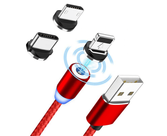 Roveli - Cablu incarcare magnetic LED, Android, iOS, tip C, rosu-