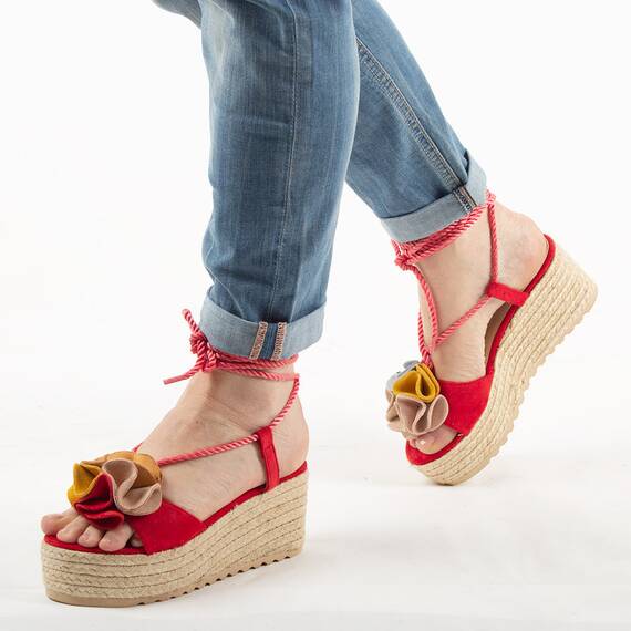 Sandale dama cu platforma si siret D8524-RED, Culoare (12): Galben, Marime (12): 40 - - Roveli