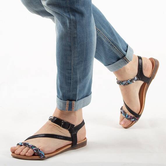 Sandale de dama joase cu bareta FM729-BLACK, Culoare (12): Negru, Marime (12): 40 - - Roveli