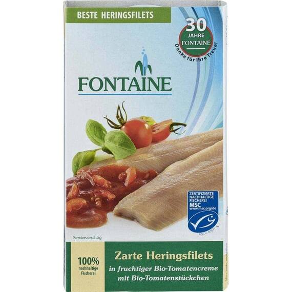 FIle de hering in sos bio de tomate cu bucati de tomate 200g Fontaine - - Roveli