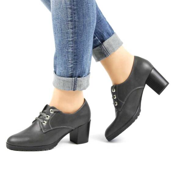 Pantofi de dama comozi cu toc gros ,comod si siret SF889-233-GREY, Culoare (12): Gri inchis, Marime (12): 39 - - Roveli