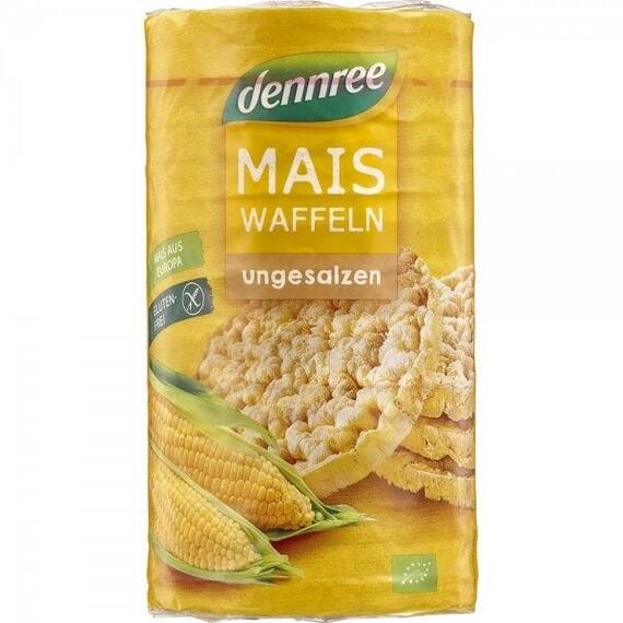Vafe din porumb expandat fara sare fara gluten 120g Dennree - - Roveli