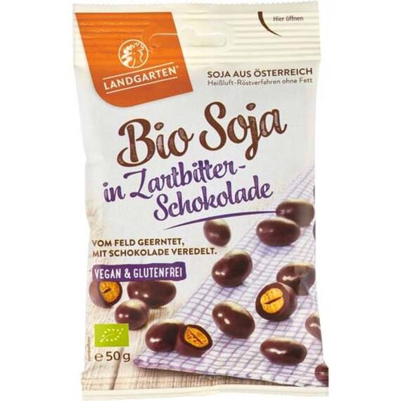 Boabe de soia invelite in ciocolata amaruie 50g Landgarten - - Roveli