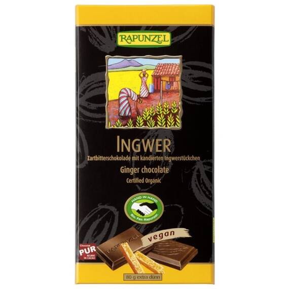 Ciocolata bio amaruie cu ghimbir 55% cacao HIH 80g Rapunzel - - Roveli
