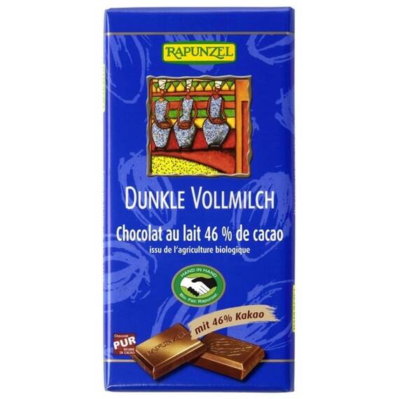 Ciocolata bio neagra cu lapte integral 46% cacao HIH 100g Rapunzel - - Roveli