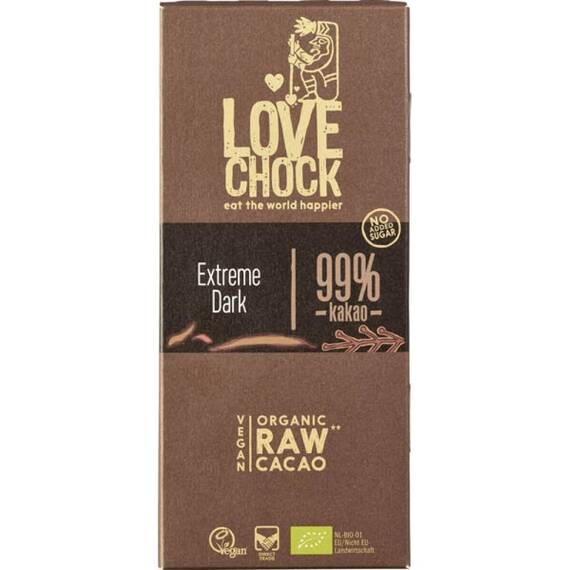 Ciocolata RAW VEGANA extreme dark 99% cacao 70g Lovechock - - Roveli