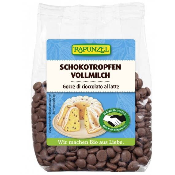Picaturi de ciocolata bio din lapte integral 100g Rapunzel - - Roveli