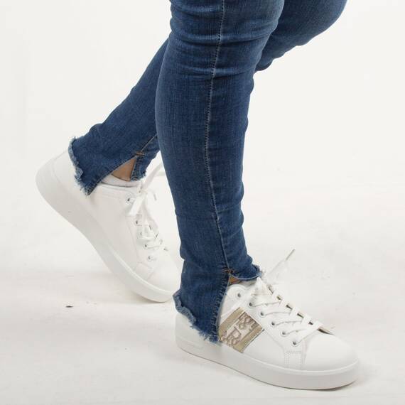 Pantofi de dama, sport, cu talpa joasa, albi J2137-3-WHITE/GOIDEN, Culoare (12): Alb, Marime (12): 38 - - Roveli Pantofi de dama, sport, cu talpa joasa, albi J2137-3-WHITE/GOIDEN, Culoare (12): Alb, Marime (12): 38 - - Roveli