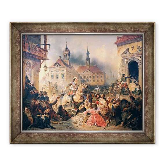 Tablou inramat - Alexander Ivanovich Sauerweid - Petru cel Mare cucereste Narva in 1704 - - Roveli