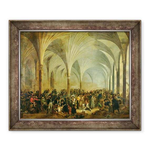 Tablou inramat - Adolphe Roehn - Spitalul Militar al francezilor si rusilor de la Marienburg in iunie 1807 - - Roveli