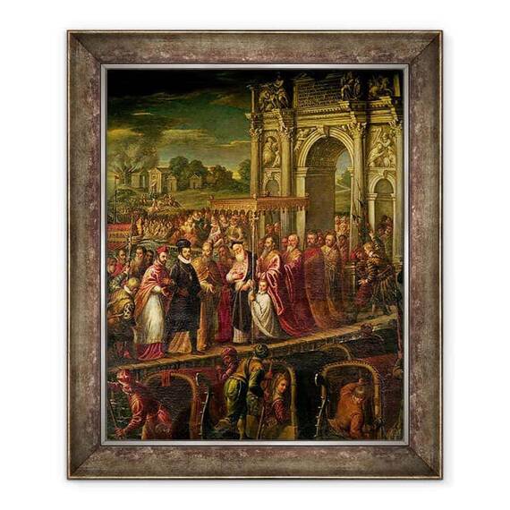 Tablou inramat - Andrea Vicentino - Regele Henri al III-lea 1551-89 al Frantei vizitand Venetia in 1574, escortat de Doge Alvise Mocenigo si intalnit de Patriarhul Giovanni Trevisan - - Roveli