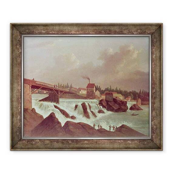 Tablou inramat - Scoal Americana - Prima moara de bumbac din America, infiintata de Samuel Slater pe raul Blackstone la Pawtucket, Rhode Island - - Roveli