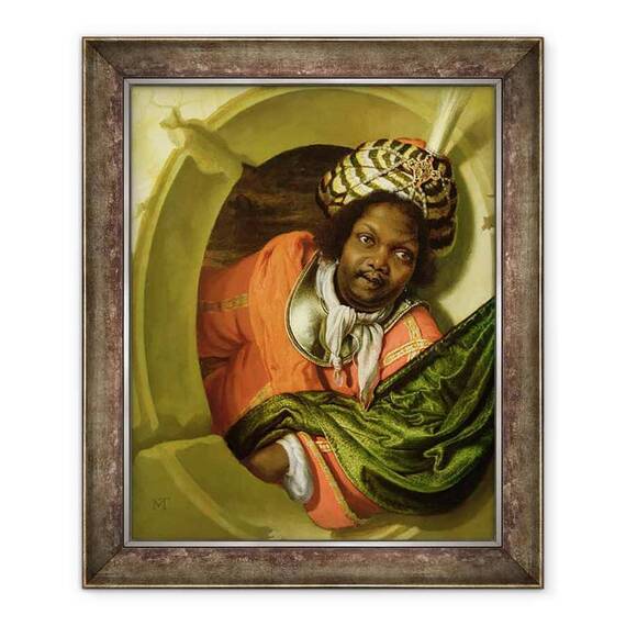Tablou inramat - Bartholomaus Maton - Portretul unui maur care detine un steag la o fereastra - - Roveli