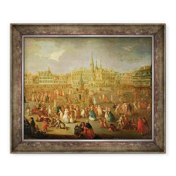 Tablou inramat - Antoine Francois Saint-Aubert - Grand Place in timpul Mardi Gras, Cambrai - - Roveli