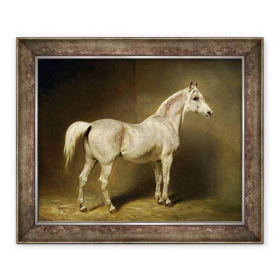 Tablou inramat - Carl Constantin Steffeck - Beatrice, calul alb arab al lui Helmuth Graf von Moltke - - Roveli