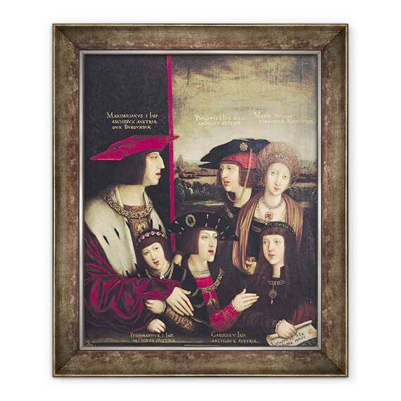 Tablou inramat - Bernhard Strigel - imparatul Maximilian I 1493-1519 cu sotia sa Maria de Burgundia - - Roveli