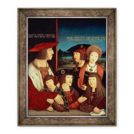 Tablou inramat - Bernhard Strigel - Maximilian I 1459-1519 cu prima sa sotie Maria de Burgundia 1457-82 intre ei fiul lor Filip I Spania si regele Castiliei - - Roveli