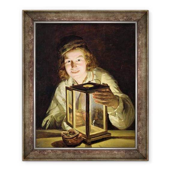 Tablou inramat - Ferdinand Georg Waldmuller - Tanarul Stableboy cu o lampa stabila - - Roveli
