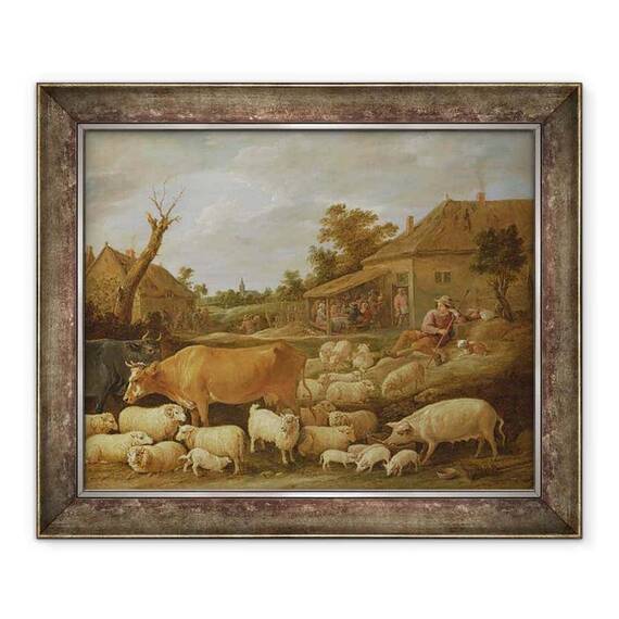 Tablou inramat - David Teniers the Younger - Un Pastor si turma lui langa o taverna - - Roveli
