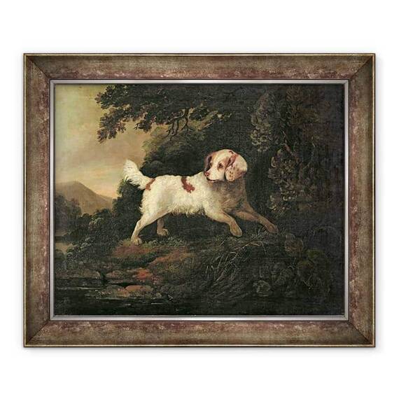 Tablou inramat - Edward Cooper - Studiul Spaniel stangaci in Peisajul raului impadurit - - Roveli