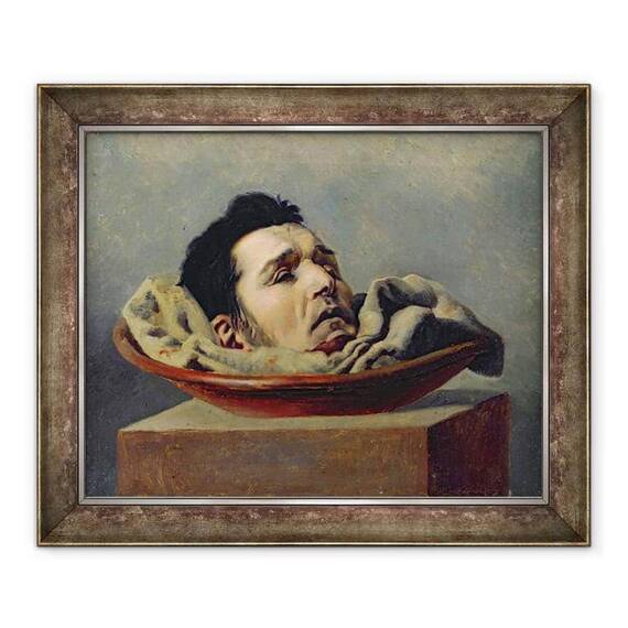 Tablou inramat - Francois Gabriel de Becdelievre - Capul ghilotinat al unui parricid executat la Puy in 1825 - - Roveli