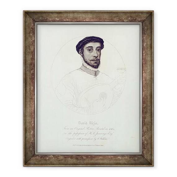 Tablou inramat - Scoala Engleza - Portretul lui David Rizio, dintr-un original pictat in 1564, gravat de C. Wilkin, pub. London - - Roveli