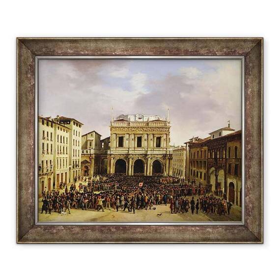 Tablou inramat - Faustino Joli - Oamenii din Brescia s-au adunat in Piazza della Loggia 23 martie 1849 - - Roveli