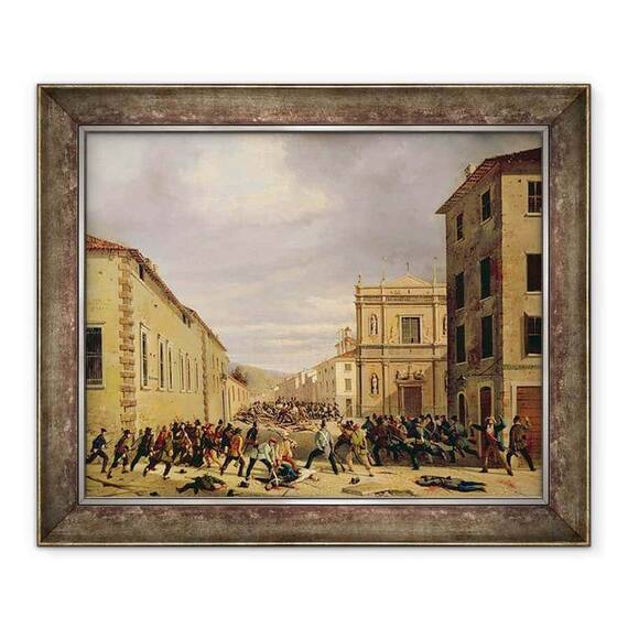 Tablou inramat - Faustino Joli - Batalia de 21 martie 1849 in Piazzetta Santa Barnaba din Brescia - - Roveli