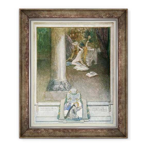 Tablou inramat - Franz von Bayros - Ilustratie din Comedia divina a lui Dante, Inferno, XVIII - 55 - - Roveli