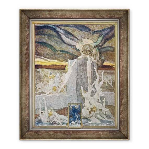 Tablou inramat - Franz von Bayros - Ilustratie din Comedia divina a lui Dante, Inferno, Canto XIX - - Roveli