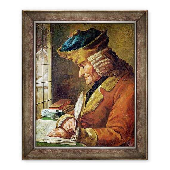 Tablou inramat - Scoala Franceza - Voltaire 1694-1778 in studiul sau - - Roveli