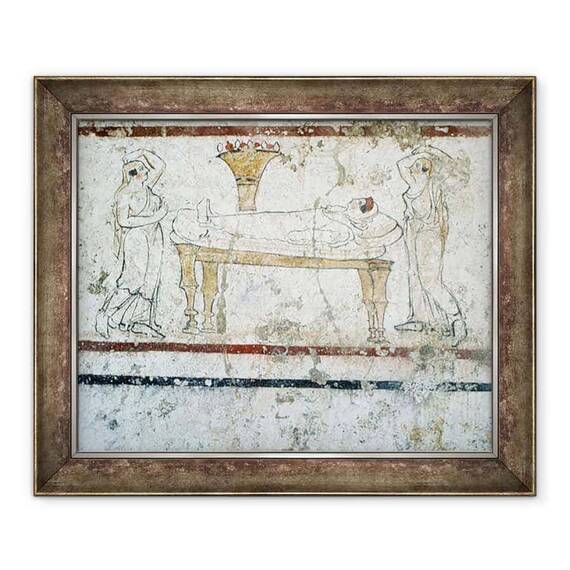 Tablou inramat - Scoala Greaca - Gaudo Necropolis, pictura funerara lucaniana ilustrand decedatul pe patul de moarte - - Roveli