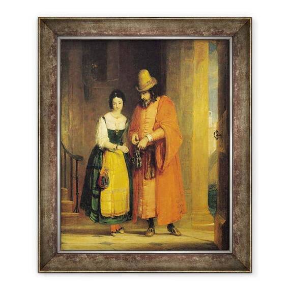 Tablou inramat - Gilbert Stuart Newton - Shylock si Jessica din Negustorul Venetiei, Actul II, Scena ii - - Roveli