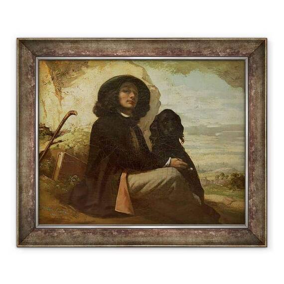 Tablou inramat - Gustave Courbet - Courbet cu cainele sau negru - - Roveli