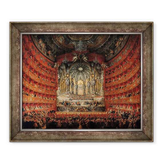 Tablou inramat - Giovanni Paolo Pannini - Concert sustinut de Cardinalul de La Rochefoucauld la Teatrul Argentina din Roma - - Roveli