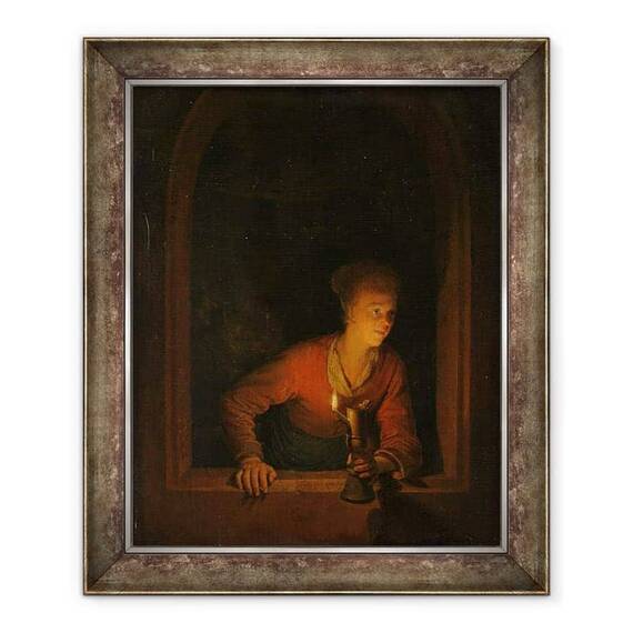 Tablou inramat - Gerard Dou - Fata cu o lampa de ulei la o fereastra - - Roveli