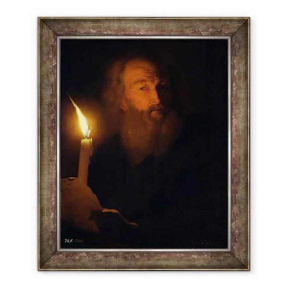Tablou inramat - Godfried Schalken - Omul cu o lumanare efect de lumina artificiala - - Roveli
