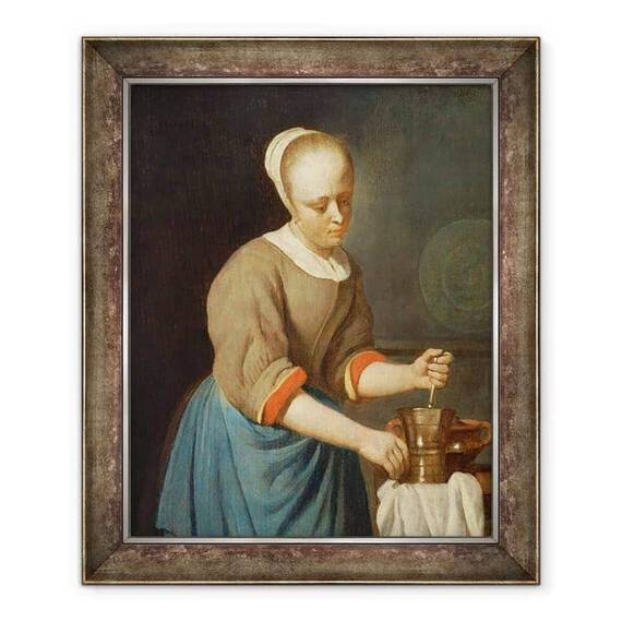 Tablou inramat - Gabriel Metsu - Tanara fata cu un pistil si mortar - - Roveli