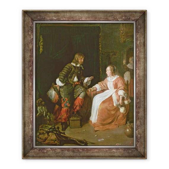 Tablou inramat - Gabriel Metsu - O servitoare si un ofiter - - Roveli