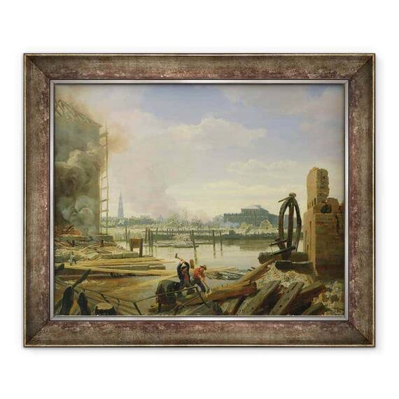 Tablou inramat - Johann Martin Gensler - Hamburg dupa incendiul din 1842 - - Roveli