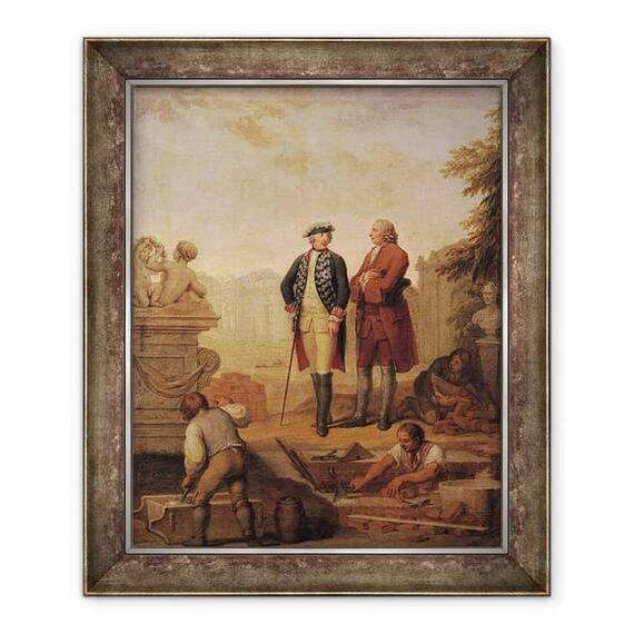 Tablou inramat - Johann Christoph Frisch - Regele Frederic al II-lea al Prusiei 1712-86 si marchizul de Argens 1704-1771 care inspecteaza constructia lui Sanssouci din Potsdam - - Roveli