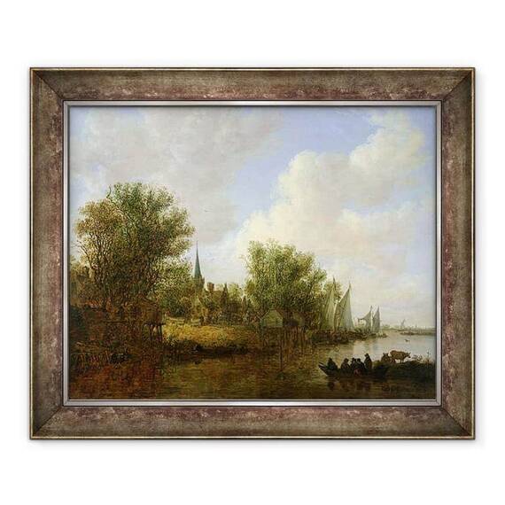 Tablou inramat - Jan Josephsz van Goyen - Scena raului cu o vedere de Overschie - - Roveli