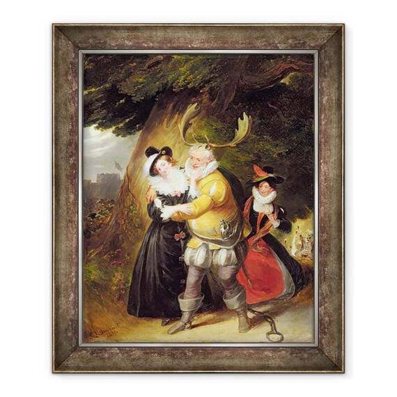 Tablou inramat - James Stephanoff - Falstaff la Stejarul lui Herne din Nevestele vesele ale Windsor, Actul V, Scena V - - Roveli