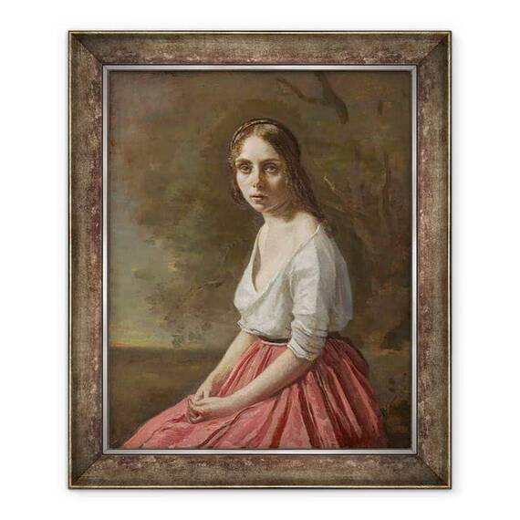 Tablou inramat - Jean Baptiste Camille Corot - Tanara femeie intr-o fusta roz - - Roveli